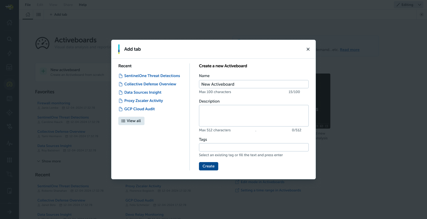 Detail of Dashboard modal