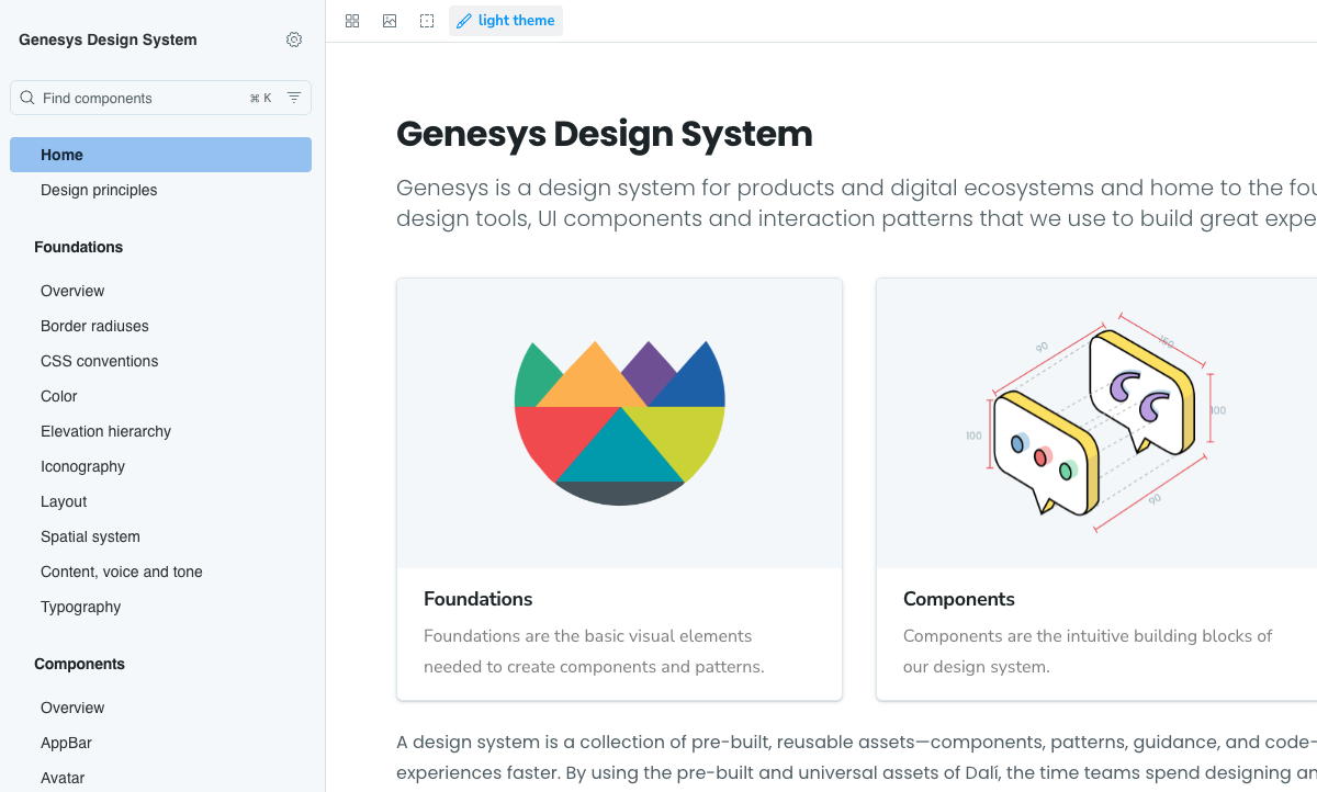 Design system Storybook docs home