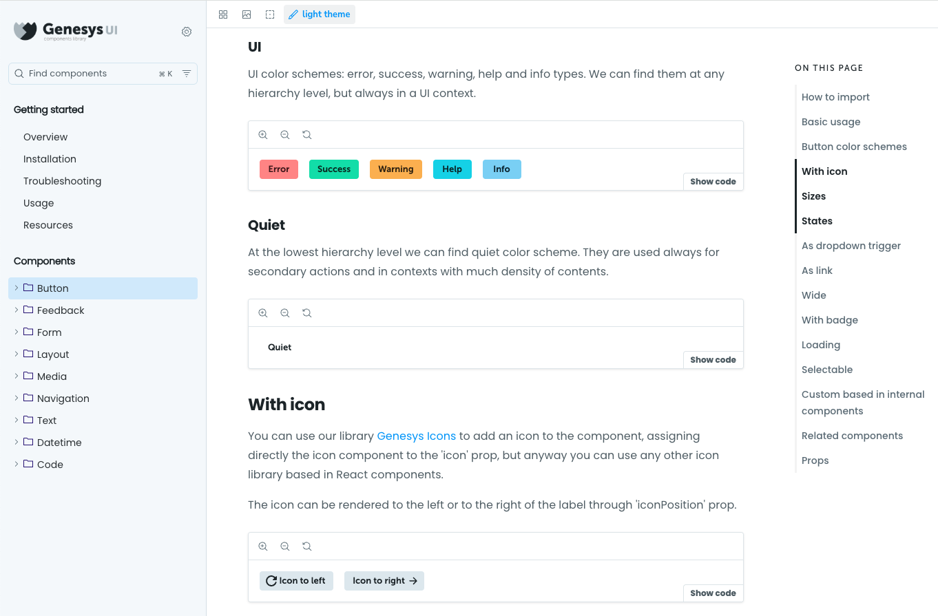 Storybook documentation for components