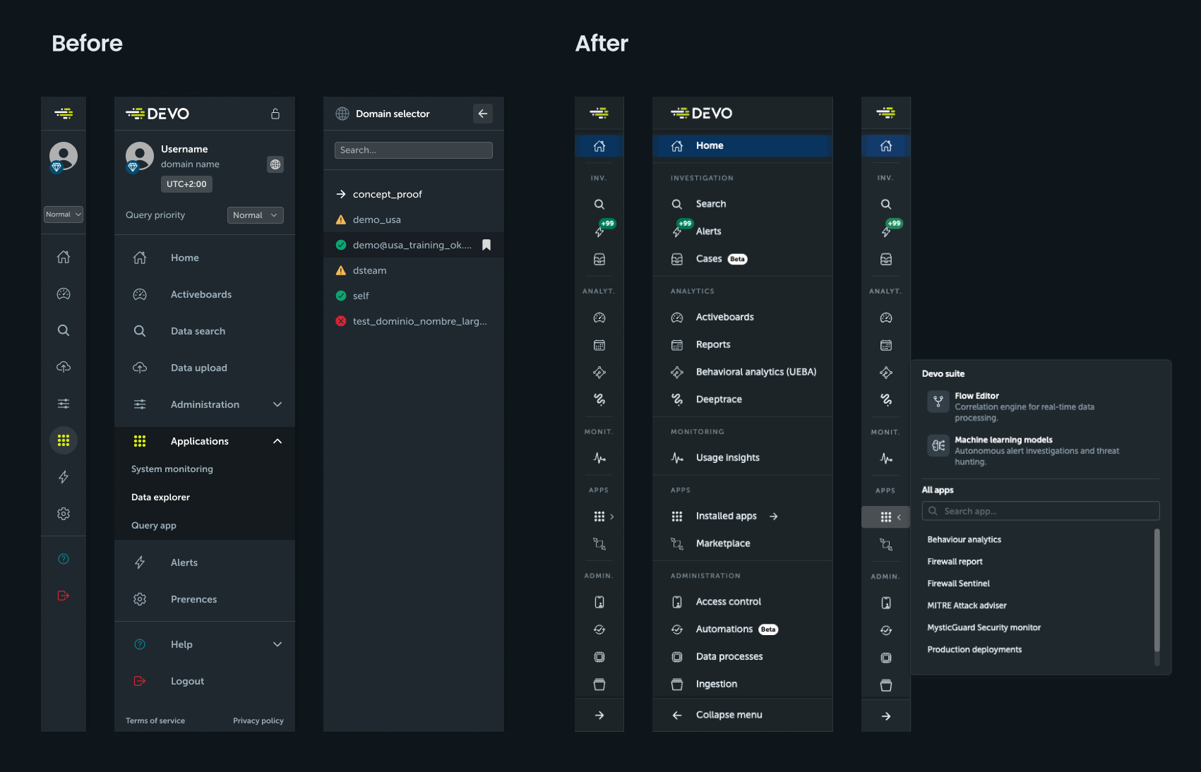 AppMenu component before and after UI refactor